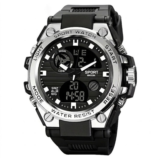 Reloj de doble pantalla estilo G-Shock - Resistente a golpes, resistente al agua y luz LED